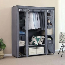 Foldable Wardrobe Rental Room Bedroom Clothes Closet Double Rod Clothes Storage  - £48.18 GBP+