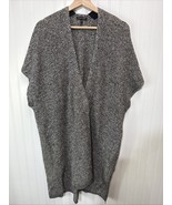 Eileen Fisher Black Beige Heavier Linen Cap Sleeve Long Wedge Cardigan L Maxi - $36.53