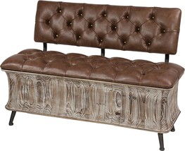 Deco 79 Wood Storage Bench With Tufted Faux Leather Seat And Back, 47&quot; X, Brown - £305.88 GBP