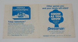 Pressman Trivia Adventure Board Game Replacement 2&quot;x2&quot; Mini advertising pamphlet - £7.67 GBP
