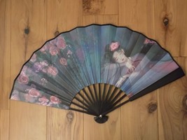 Japanese Art Print Silk Hand Folding Fan Fashion Decor Goddess Yaoji - £23.36 GBP