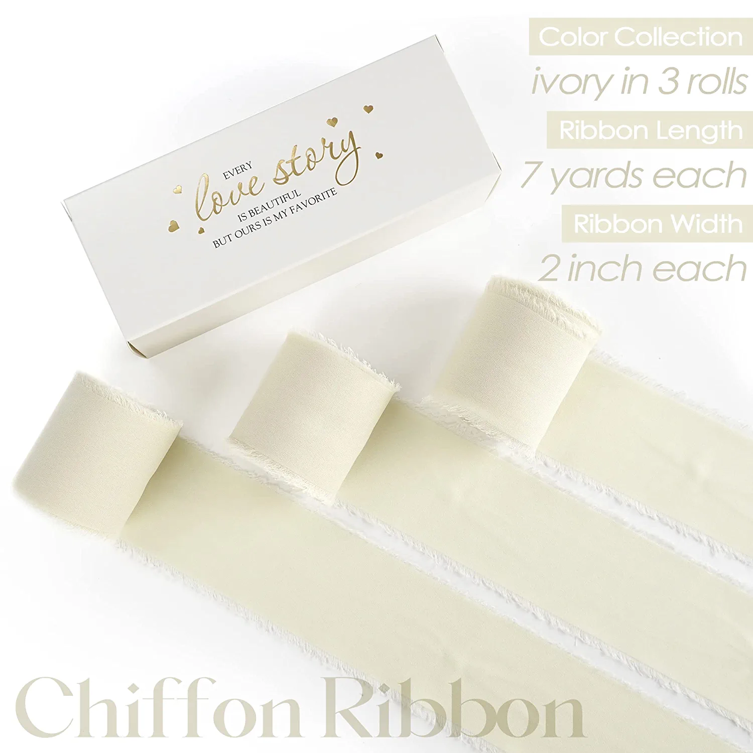 Chiffon Ribbon 6 Rolls Fringe Chiffon Silk Ribbon 1-1/2 Inch x 5 Yds  Handmade Frayed Edge Ribbon Boho Fabric Ribbon for Wedding Invitation  Flower