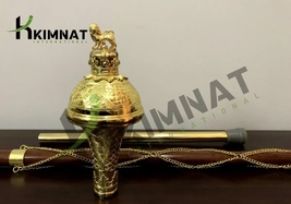 Drum Major Mace Embossed Head Natural Malacca Cane Shaft Lion &amp; Crown 60... - $210.00