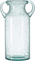 Elegant Double Ear Handmade Air Bubbles Bluish Color Glass Vase For Centerpiece - £36.08 GBP