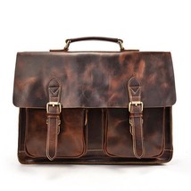 Men Briefcase Bag Crazy Horse Leather Man Handbag Genuine Cow Leather Messenger  - £134.85 GBP