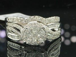 0.75 Tcw. Diamond Wedding Bridal Set 14K White Gold Princess Engagement Ring - £85.03 GBP