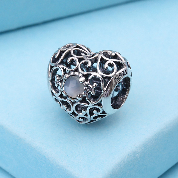 925 Sterling Silver June Signature Heart Birthstone Charm Bead - £11.71 GBP