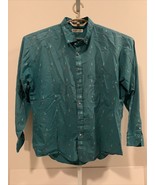 VTG Cacharel Mens Long Sleeve Shirt Button Down Sz XL Teal Retro Dots 90... - $28.02 CAD