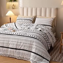 Smoofy Aztec White Bedding Sets Queen Size, Folkloric Art Pattern Boho Aztec - £36.11 GBP