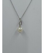 Single Pearl &amp; CZ Pendant with Chain, Sterling Silver - €11,89 EUR