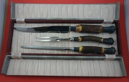 Antler Handle by Various Makers Roast Carving 3-pc Set knife 16&quot; - £302.84 GBP