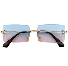 High Quality Blue Pink Gradient Lens Rectangle Rimless Sunglasses Joe Burrow - £13.21 GBP