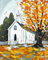 NEW - Autumn Church Painting Kit - Paint Your Own - Hand-Drawn - Canvas ... - $38.00