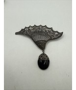Vtg 925 Sterling Silver Hinged Black Onyx Marcasite Filigree Fan Pin Bro... - $817.69 MXN