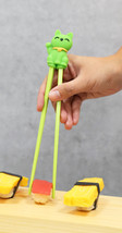 Green Maneki Neko Lucky Cat Reusable Training Chopsticks Set W/ Silicone... - £7.02 GBP
