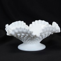 Fenton White Milk Glass English Hobnail Ruffled Candy Bowl 8 1/8 In Wide Footed - £19.35 GBP