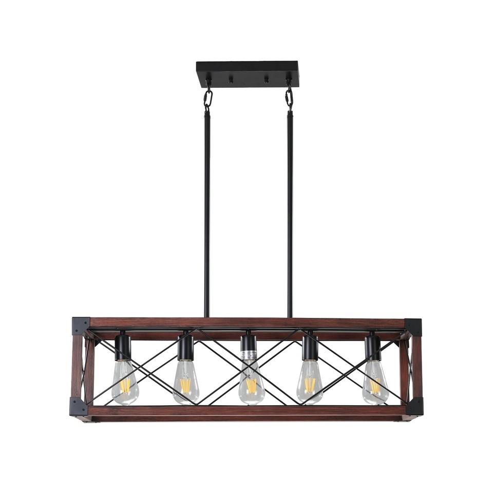 Red Wood Farmhouse Pendant Light, 32" Rectangle Item image 13