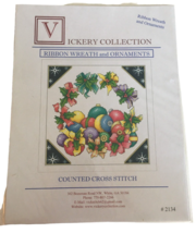 Vickery Collection Counted Cross Stitch Ribbon Wreath and Ornaments Chri... - £7.06 GBP