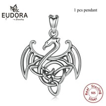 Sterling Silver Flying dragon Pendant Necklace vintage Oxidized Silver Dragon Ne - £21.42 GBP