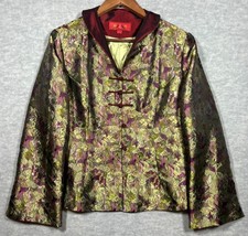 Traditional Chinese Floral Brocade Jacket Womens S/M Knot Buttons Green - $406.24 MXN