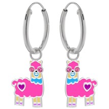 Llama Hoop Earrings 925 Silver Jeweled with Rose Crystals - £13.65 GBP