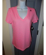 Reebok Sport Core Jersey V-Neck Striped Pink T-Shirt Size XS Women&#39;s NEW - £15.50 GBP