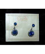 Celebrity Blue &amp; Clear Rhinestone Clip-on Earrings on Card-Lot E 91 - $10.00
