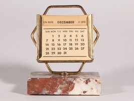 Vintage Deco Perpetual Desk Calendar - Metal Frame on Marble - Complete - £52.31 GBP