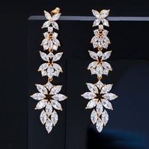 CWWZircons Fashion Cubic Zirconia Long Dangling Leaf Drop Earrings for Women Bri - £17.37 GBP