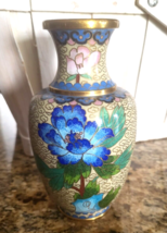 Vintage Chinese Cloisonne Vase Flowers Cloud Pattern 5.25&quot; Tall - £27.56 GBP