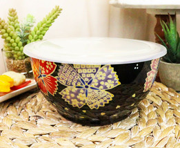 Set of 2 Ceramic Midnight Floral Blossoms Portion Meal Bowls 5 Cups Airtight Lid - £26.78 GBP