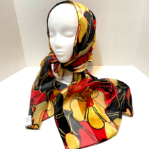 Vintage Womens Semi Sheer Rectangle Head Neck Scarf Floral Red Black Gold 58x13&quot; - £12.17 GBP