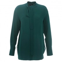 THEORY Womens Blouse Weekender Tie Neck Solid Green Size L I0702504 - £107.22 GBP
