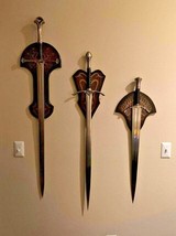 Set of 3 Steel Replica LOTR Swords: Anduril Narsil, Glamdring &amp; Boromir ... - £212.66 GBP