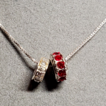 All Solid .925 Sterling Silver 16&quot; Necklace with 2 Wheel Charms Red Clear Stones - £21.92 GBP