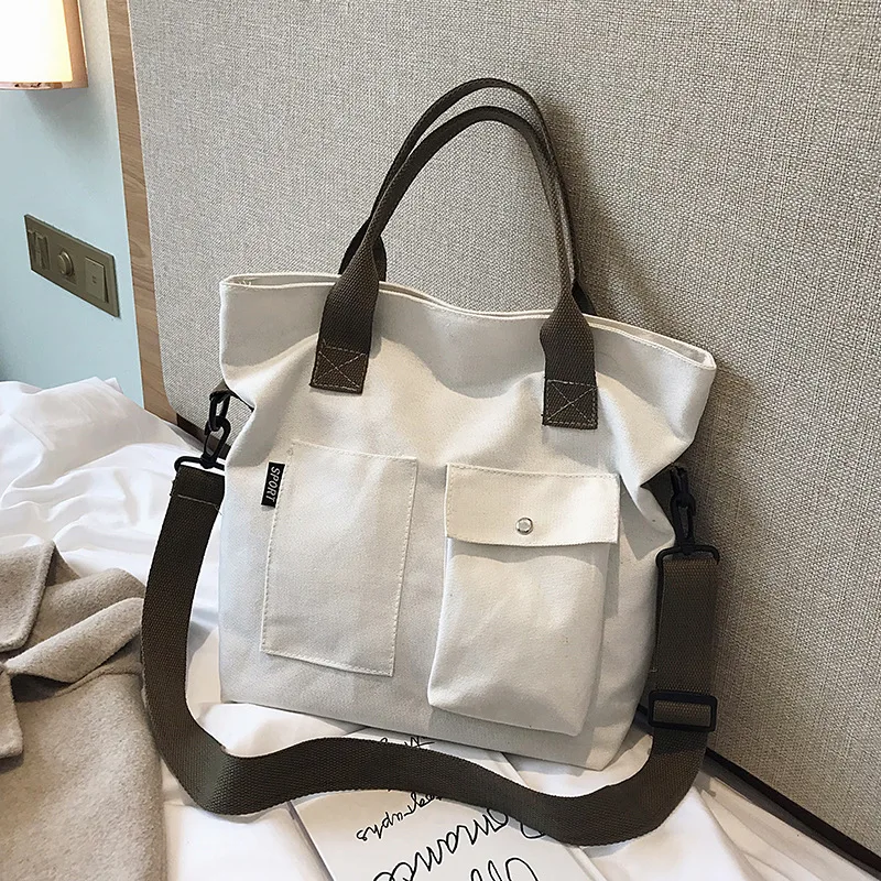 Fashion Canvas Bags students Handbag Shoulder Bag Large Capacity Solid C... - £13.93 GBP
