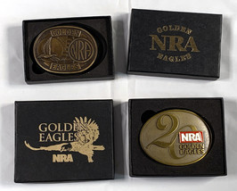 2 NRA National Rifle Association Brass Belt Buckles 2013 Golden Eagles in Boxes - £31.54 GBP