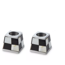 Mackenzie-Childs Black and White Pyramid Candle Holders, Set of 2 - £22.44 GBP
