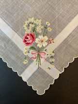 Vintage Multicolor Floral Bouquet Embroidered 12.5” HANKY Hankie Handkerchief - £14.19 GBP
