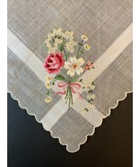 Vintage Multicolor Floral Bouquet Embroidered 12.5” HANKY Hankie Handker... - £14.00 GBP