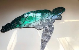 Aquatic Sea Turtle - Metal Wall Art - Teal Tainted 34&quot; wide - £86.39 GBP