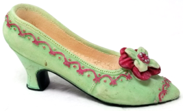 Lime Green Fashion Heels Shoe Figurine Floral Textured Beaded Ceramic Vintage - £9.07 GBP