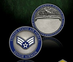 USAF AIR FORCE SENIOR AIRMAN ENGRAVABLE 1.75&quot;  CHALLENGE COIN - £27.41 GBP