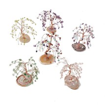 Lucky Tree Natural Gemstone Rose Quartz Chip tree with Natural Agate base - £17.02 GBP