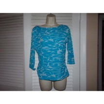 I N C International Concepts turquoise and white knit top M EUC $100 nylon - £9.73 GBP