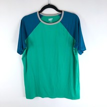 Lands&#39; End Boys Athletic T-Shirt Rash Guard Raglan Short Sleeve Green Bl... - $9.74