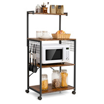 4-Tier Rolling Bakers Rack Industrial Utility Microwave Oven Stand Cart W/ Hooks - £117.20 GBP