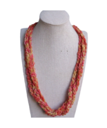 Red Gold Crochet Ribbon Multi Strand Necklace 29&quot; Lightweight Womens Jew... - £4.75 GBP