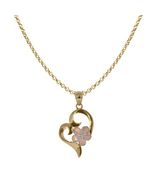 Genuine 14k Yellow Gold 0.98" Pink Hibiscus and Heart Pendant Necklace 1... - $382.00+