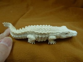 Croc-5) Crocodile of shed ANTLER figurine Bali detailed carving croc gator - $129.73